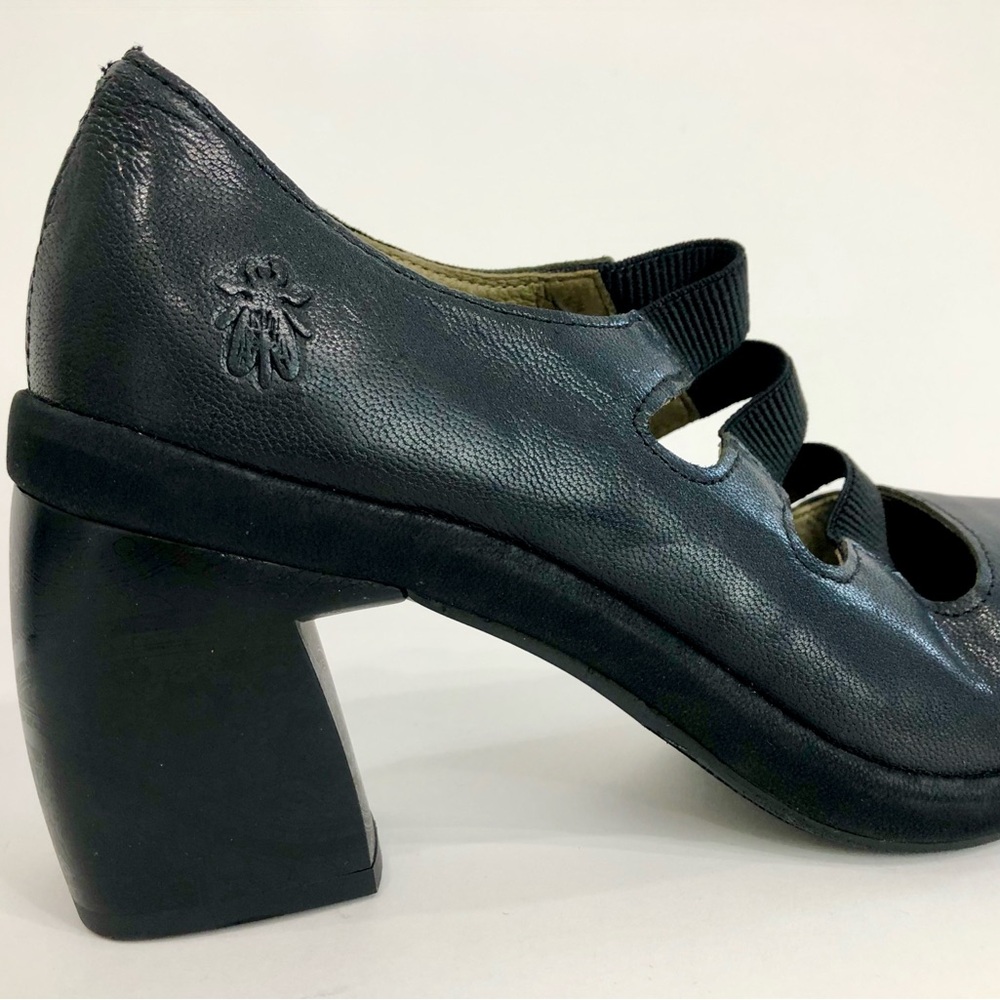 Fly London Black Heeled Shoes with Chunky Heel - Picture 7 of 7